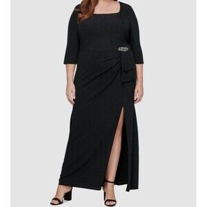 Alex Evenings Plus Size Metallic Square-Neck Gown Black Size 16W New With Tags